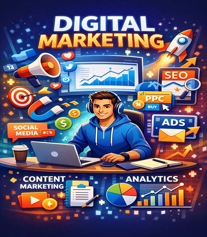 Digital marketing services in Bangalore including SEO, social media marketing, Google Ads, and online branding